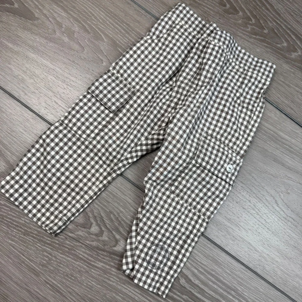 Petite Ourse Unisex Cargo Pants Gingham Check Brown 1 Year